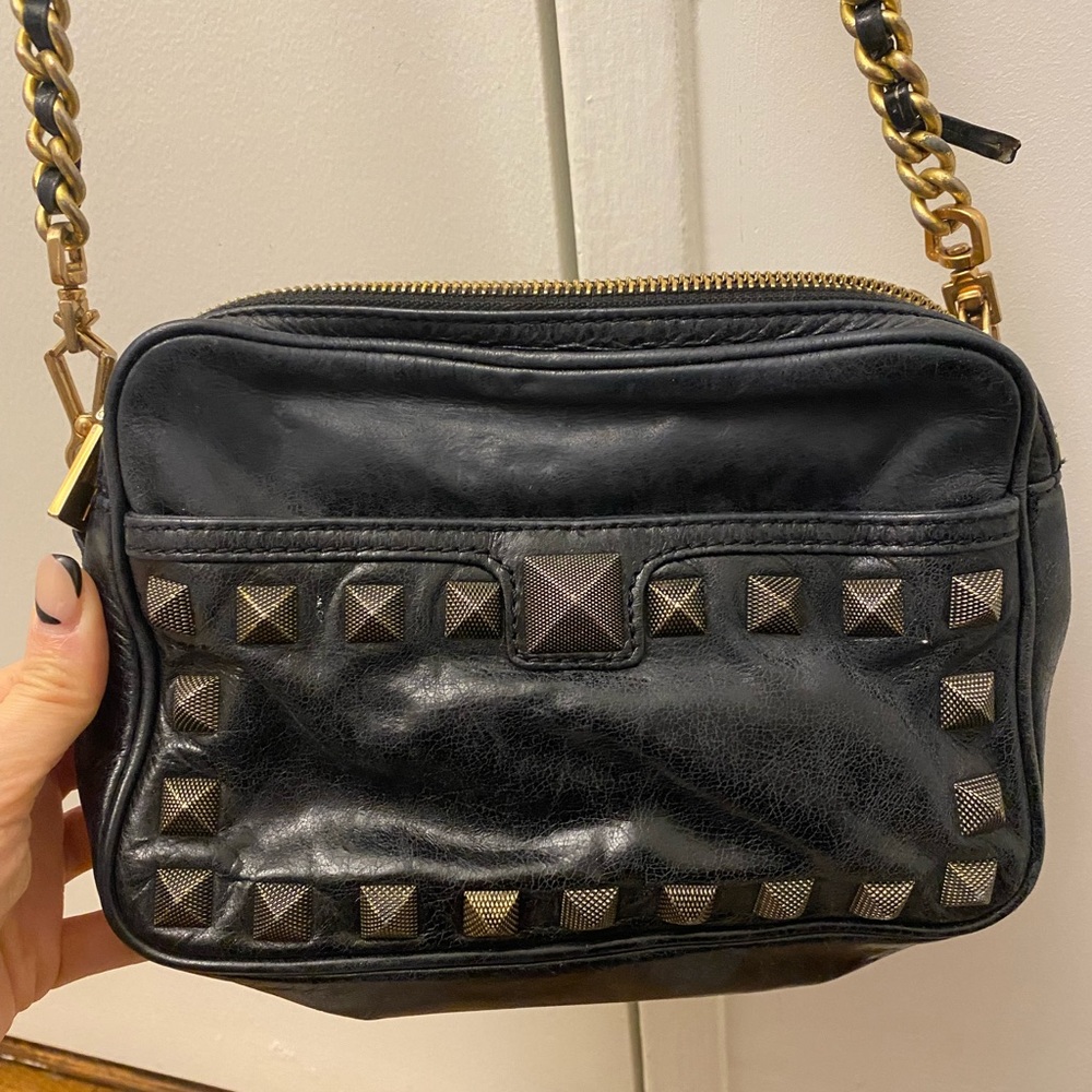 Rebecca Minkoff Vintage Crossbody- black and gold hardware with studs